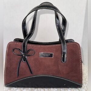 Vintage Kate Spade NewYork Chocolate Brown Suede Black Leather Satchel Purse Bag